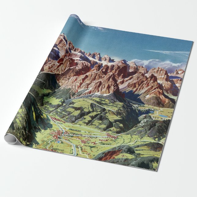 Vintage Dolomites Italy Relief Map Wrapping Paper (Unrolled)