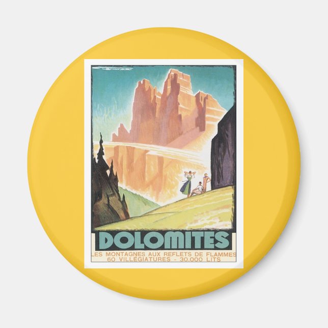 Vintage Dolomites Mountain Magnet (Front)