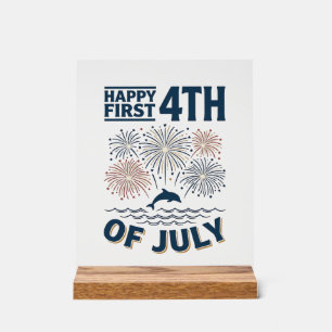 Vintage Dolphin 4th of July Fireworks Shirt Design Acrylic Sign