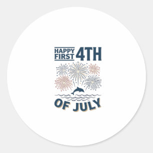 Vintage Dolphin 4th of July Fireworks Shirt Design Classic Round Sticker