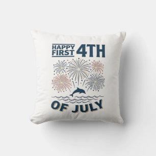Vintage Dolphin 4th of July Fireworks Shirt Design Cushion