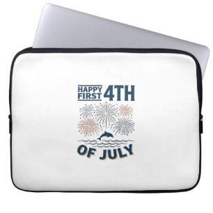 Vintage Dolphin 4th of July Fireworks Shirt Design Laptop Sleeve