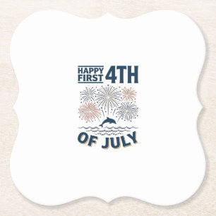 Vintage Dolphin 4th of July Fireworks Shirt Design Paper Coaster