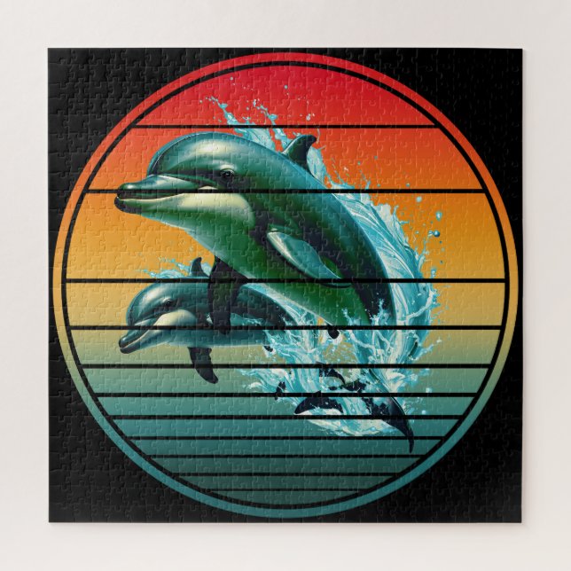 Vintage Dolphin Ocean Sea Creature Dolphins Jigsaw Puzzle (Vertical)