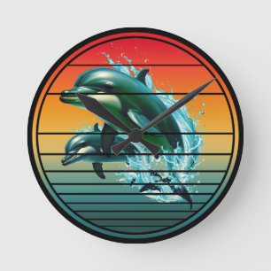 Vintage Dolphin Ocean Sea Creature Dolphins Round Clock