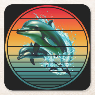 Vintage Dolphin Ocean Sea Creature Dolphins Square Paper Coaster