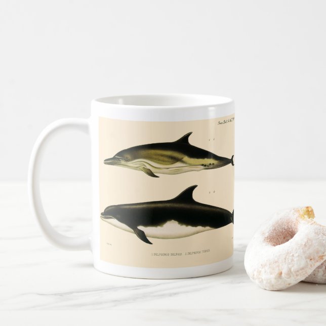Vintage Dolphins, Marine Animals and Mammals Coffee Mug (With Donut)