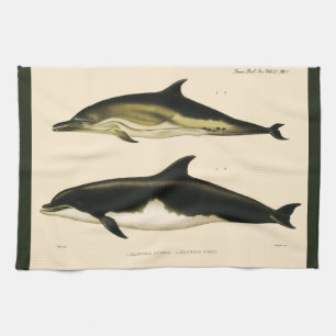 Vintage Dolphins, Marine Animals and Mammals Tea Towel