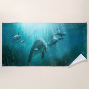 Vintage Dolphins Swimming Fun Beach Towel