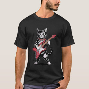 Vintage Domestic Shorthair Cat Playing Guitar Funn T-Shirt