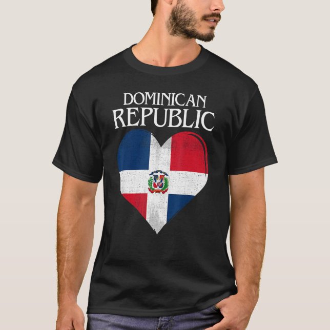 Vintage Dominican Republic Flag Heart T-Shirt (Front)