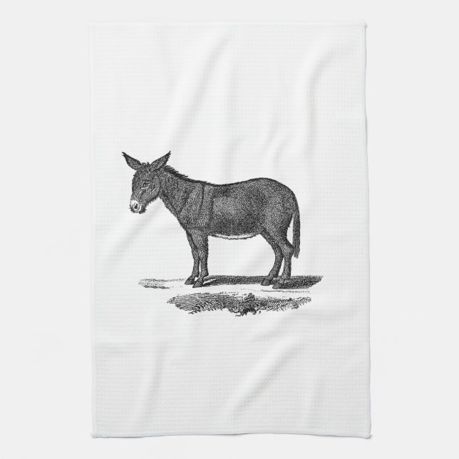 Vintage Donkey Illustration - 1800's Donkeys Tea Towel (Vertical)