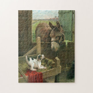 Vintage Donkey & Puppy Dog in Manger Old Barnyard Jigsaw Puzzle