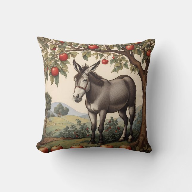 Vintage Donkey Under An Apple Tree Cushion (Front)