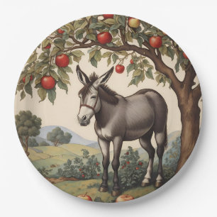 Vintage Donkey Under An Apple Tree Paper Plate