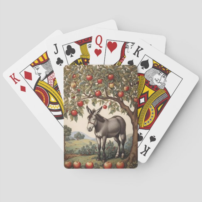 Vintage Donkey Under An Apple Tree Playing Cards (Back)