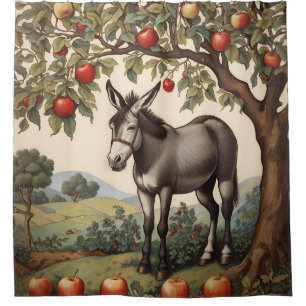 Vintage Donkey Under An Apple Tree Shower Curtain