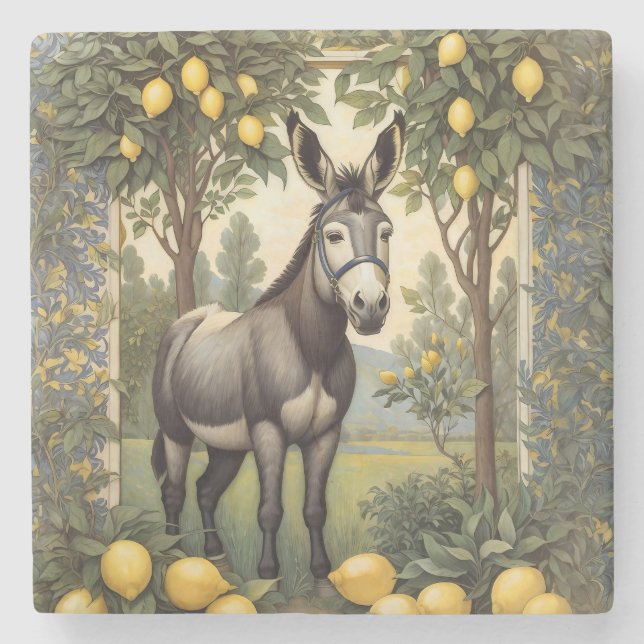 Vintage Donkey Under the Lemon Trees Stone Coaster (Front)