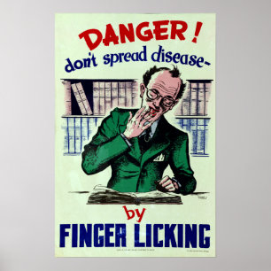 Vintage Don't Spread Disease Health Finger Licking Poster