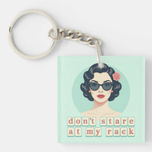 Vintage Don't Stare At My Rack Funny Mahjong Key Ring