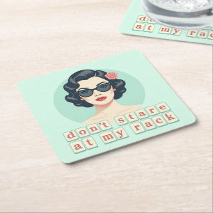 Vintage Don't Stare At My Rack Funny Mahjong Square Paper Coaster