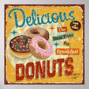 Vintage Donuts metal sign. vintage, sign, donut, p Poster