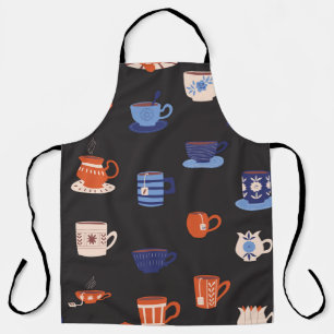 Vintage Doodle Cups Seamless Background Apron