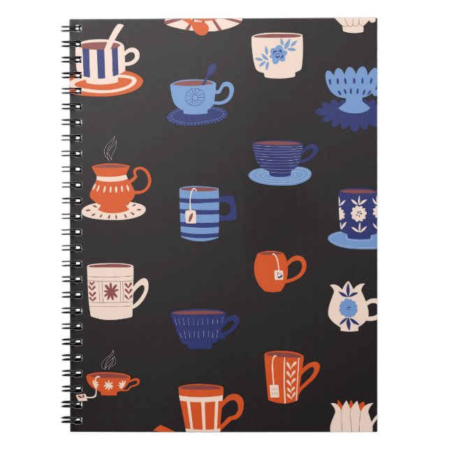Vintage Doodle Cups Seamless Background Notebook (Front)