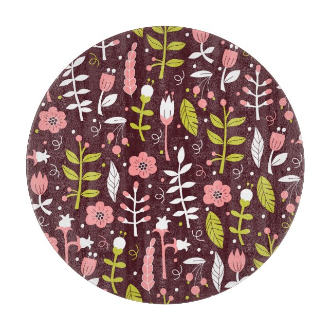 Vintage Doodle Floral Seamless Pattern Cutting Board (Front)