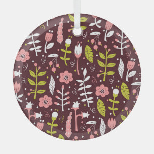 Vintage Doodle Floral Seamless Pattern Glass Tree Decoration