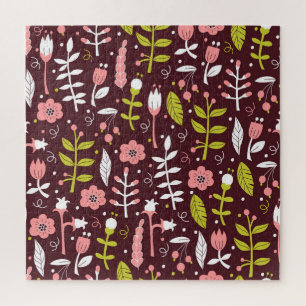 Vintage Doodle Floral Seamless Pattern Jigsaw Puzzle