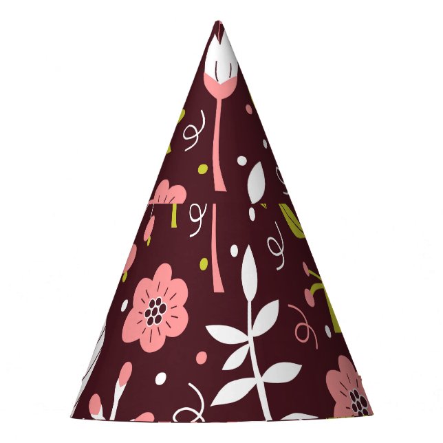 Vintage Doodle Floral Seamless Pattern Party Hat (Front)