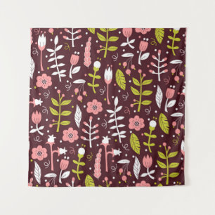 Vintage Doodle Floral Seamless Pattern Tapestry