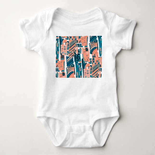 Vintage Doodle Seamless Pattern. Baby Bodysuit (Front)