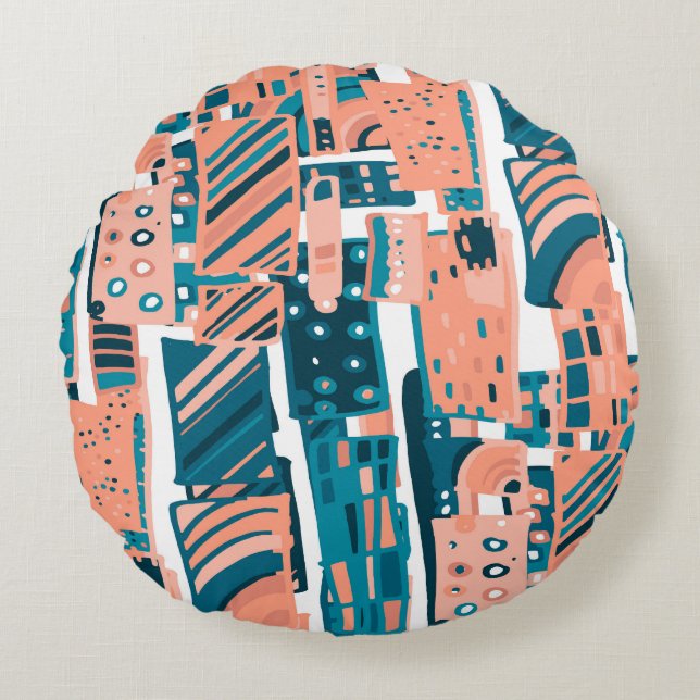 Vintage Doodle Seamless Pattern. Round Cushion (Front)