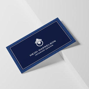 Vintage Door Knocker Logo Blue Border Business Card