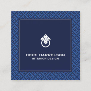 Vintage Door Knocker Logo Blue Border Square Business Card