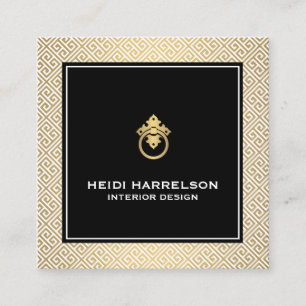 Vintage Door Knocker Logo Gold/Black Border  Square Business Card