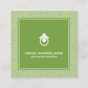 Vintage Door Knocker Logo Green Border  Square Business Card