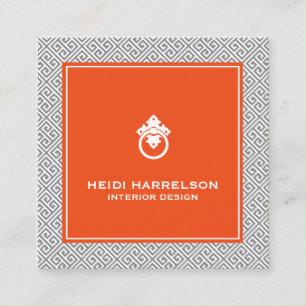 Vintage Door Knocker Logo Grey/Orange Border Square Business Card