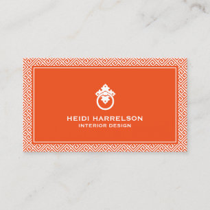 Vintage Door Knocker Logo Orange Border Business Card