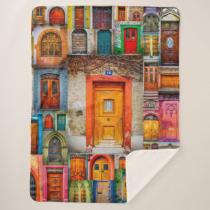 Vintage Doors  Collage Chic Orange Modern Sherpa Blanket