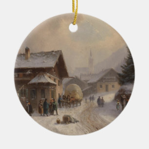 Vintage Dorfstr Germany in Winter Ceramic Tree Decoration