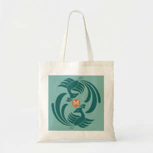 vintage double cranes green tote bag