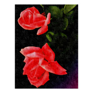 Vintage Double Stylised Rose Poster
