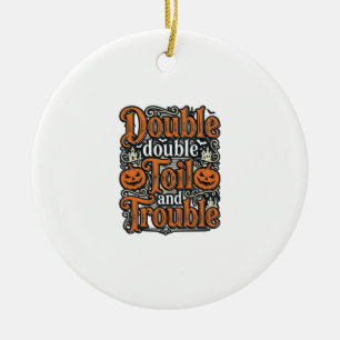 Vintage Double Toil Trouble Halloween Shirt Design Ceramic Tree Decoration