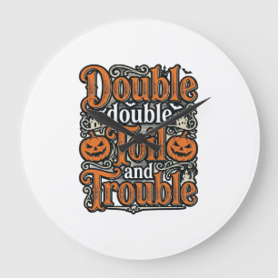 Vintage Double Toil Trouble Halloween Shirt Design Large Clock