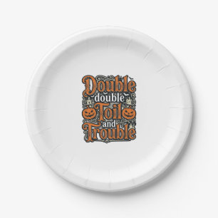 Vintage Double Toil Trouble Halloween Shirt Design Paper Plate