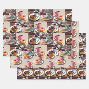 Vintage Doughnuts and Coffee Birthday Wrapping Paper Sheet