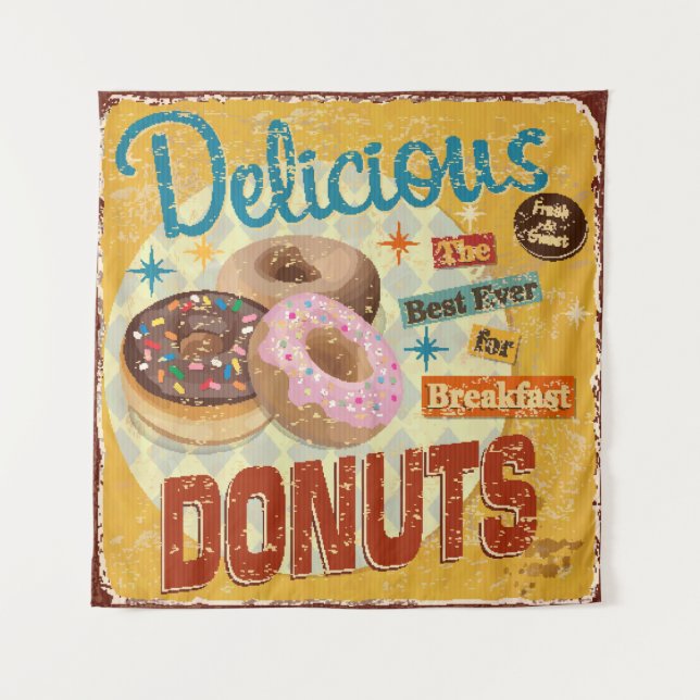 Vintage Doughnuts metal sign. vintage, sign, dough Tapestry (Front)
